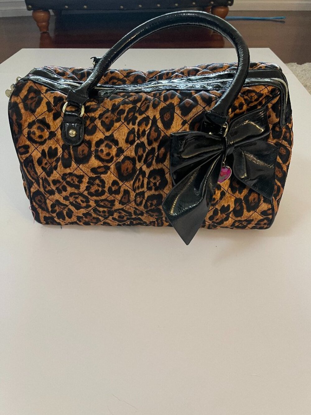 Vintage Betsey Johnson Y2K Leopard Bow Satchel Bag - Picture 2 of 15